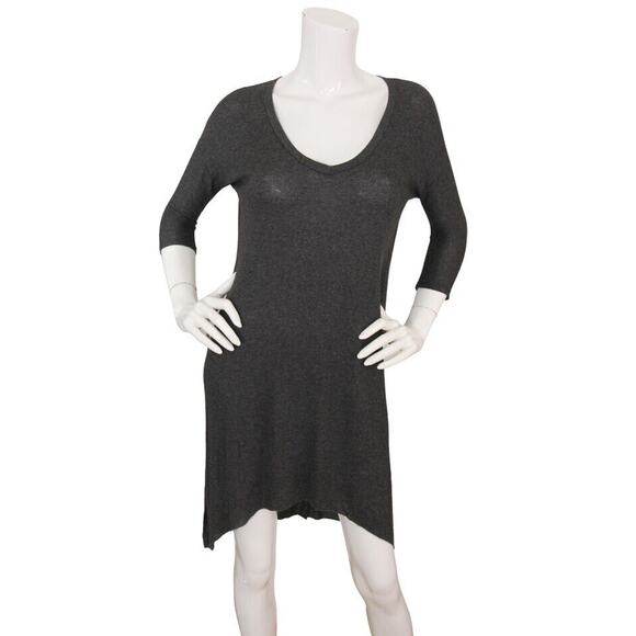 SOLD** Joah Brown Gray Rib Jersey 3/4 Sleeve V-Neck On Point Tunic Dress - Picture 1 of 4